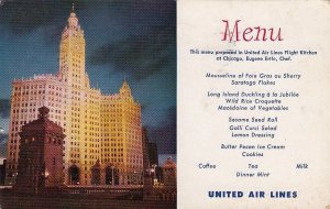 Postcard United Airlines Menu Flight Kitchen Chicago IL Eugene Ertle Chef