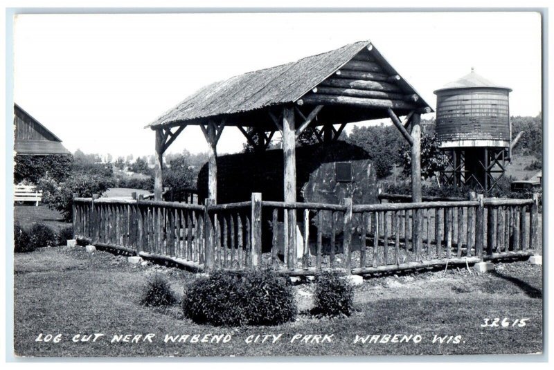 1940 Log Cut Wabend City Park Exterior View Wabend Wisconsin RPPC Photo Postcard