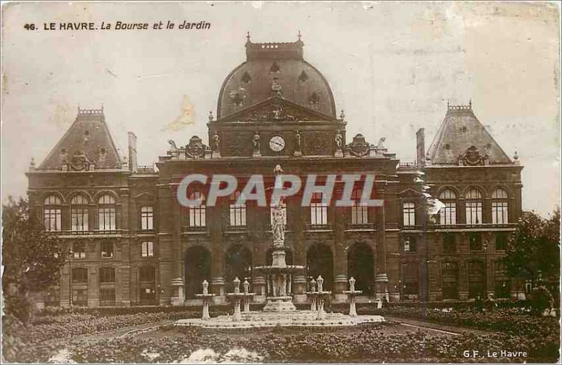 Old Postcard Le Havre Stock Exchange and the Garden