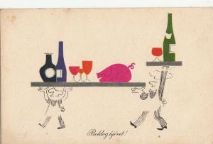 Hungary New Year pig greetings postcard