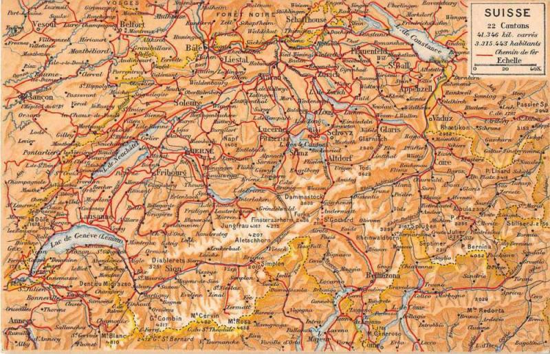 Suisse Switzerland Map Cantons Antique Postcard J50862