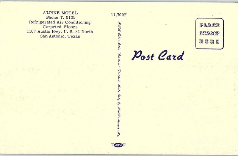 Alpine Motel, San Antonio, Texas Vintage Postcard P124 