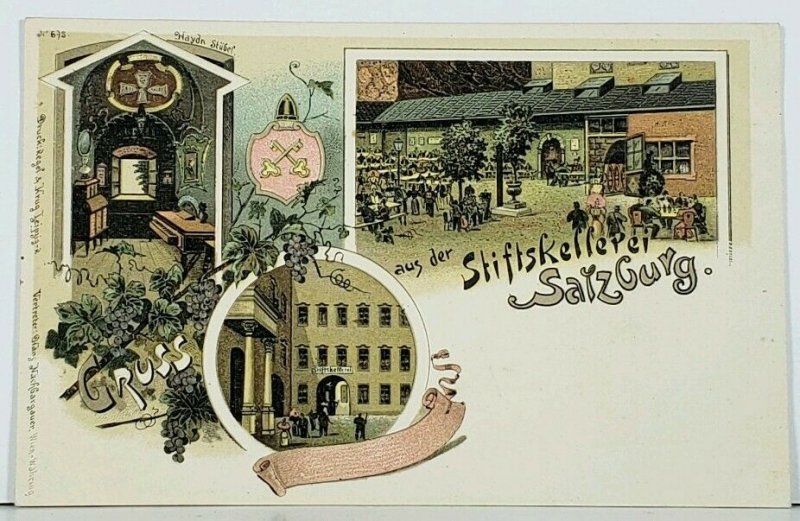 Gruss aus der Stiftskellepei Salzburg Vignette c1900 Postcard A4