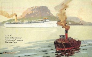 C.P.R. Great Lakes Steamer Assiniboia Thunder Cape Art c1910s Vintage Postcard