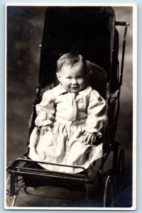 Cute Baby Girl Postcard RPPC Photo Stroller Studio c1910's Unposted Antique