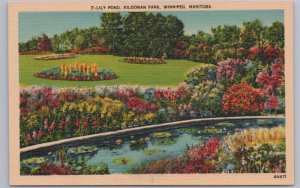 Lily Pond, Kildonan Park, Winnipeg, Manitoba, Vintage Linen Postcard