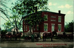 National Exchange & Smithfield Savings Bank Greenville RI Postcard Firemen Q18