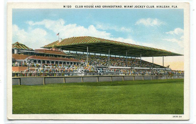 Grandstand Club House Horse Racing Track Miami Jockey Club Hialeah FL postcard