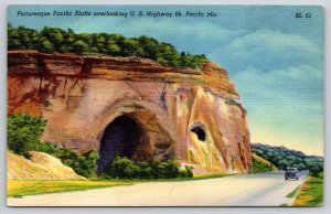 Pacific Missouri~US Hwy 66~Pacific Bluffs Roadside View~Car~Linen 1953 Postcard
