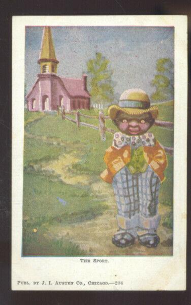 BLACK AMERICANA BLACK BOY MAN THE SPORT JL AUSTEN CO. 204 VINTAGE POSTCARD