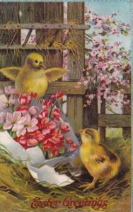 Easter Young Chicks and Flowers