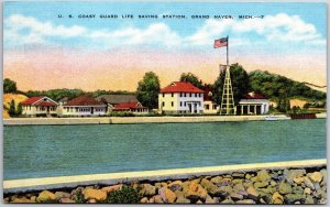 Grand Haven MI-Michigan, 1956 US Coast Guard Saving Station Old Vintage Postcard