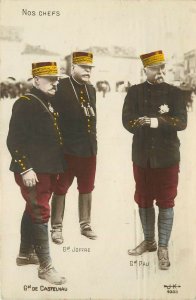 Hand-Colored RPPC WWI French Generals De Castelnau, Joffre & Pau, JK 9333