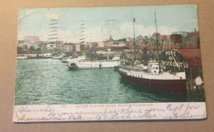 VINT .01 POSTCARD 1907 USED SECTION OF WATER FRONT, SEATTLE, WASHINGTON CREASED