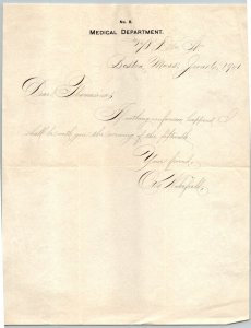 1901  Boston   Massachusetts  Medical Dept.  Otis Wakefield  Document   11 x 8