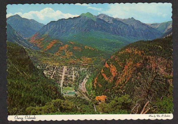 CO Aerial View OURAY COLORADO Postcard Ute Indian Chief