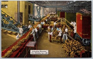 Vtg New Orleans Louisiana LA Unloading Bananas Conveyer 1940s Linen Postcard