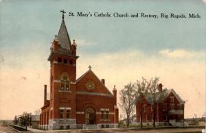 St. Mary's Catholic Church and Rectory, Big Rapids MI Vintage Postcard G04