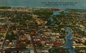 USA Aerial View of Fort Lauderdale Florida Linen Postcard 08.46