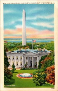 White House & George Washington Monument Washington DC US Capitol Linen Postcard