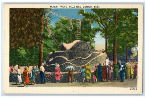 c1940 Monkey House Belle Isle Exterior Amusement Park Detroit Michigan Postcard