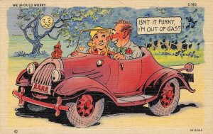 Out of Gas Couple In Car RAY WALTERS Auto Comics C-160 1946 Vintage Postcard