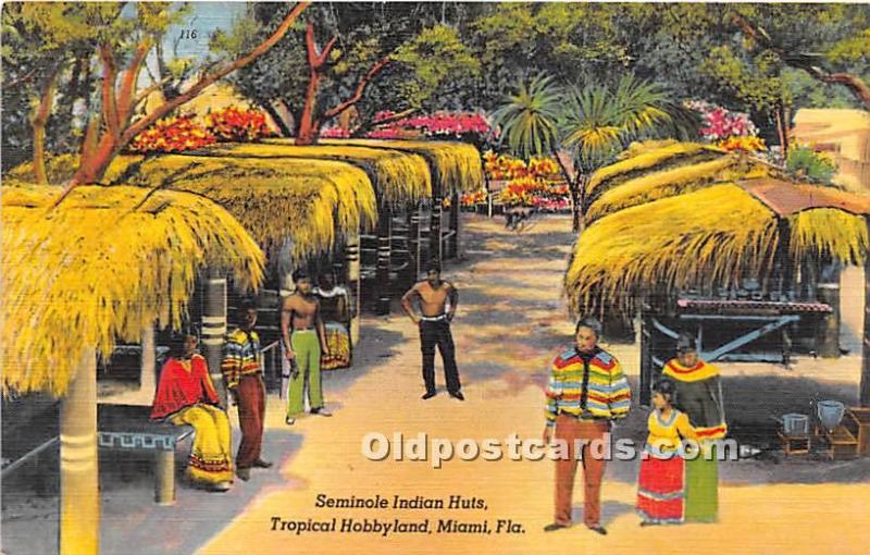 Seminole Indian Huts, Tropical Hobbyland Miami, Florida, FL, USA Indian Unused 