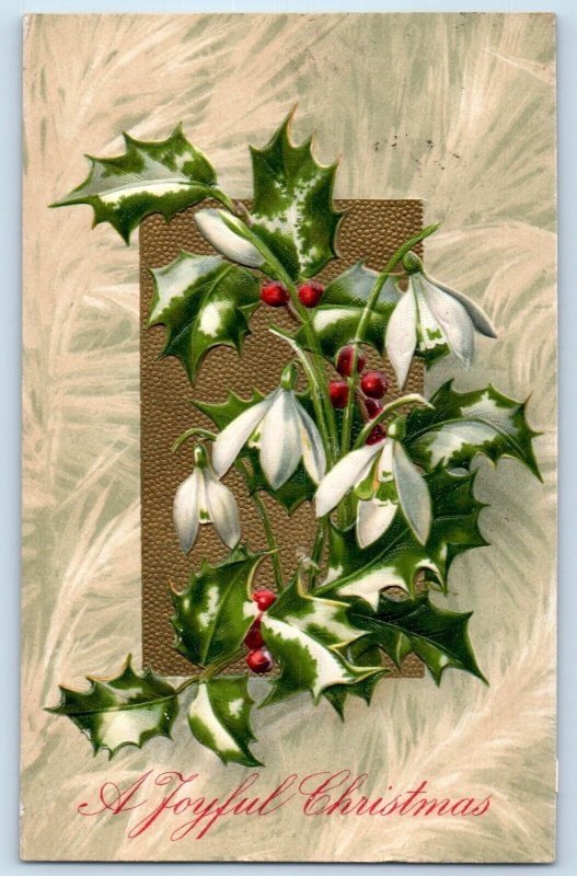 Christmas Holly Berries Flowers Winsch Back Embossed Blair Wisconsin WI Postcard