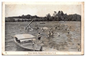Vintage Water Sports, Wooden Boat, Swimming, Beaver Lake, Derry, NH Postcard