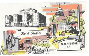 Hotel Statler Washington DC Vtg Illustrated Multiview Advertising Postcard