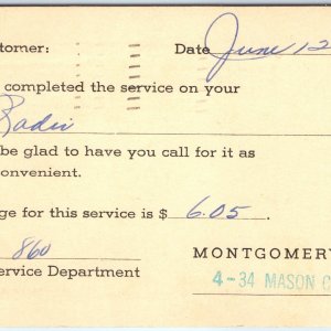1948 Mason City, IA Montgomery Ward Auto Service Form Call Invoice Postcard A166