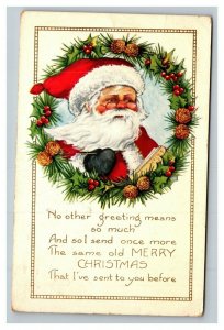 Vintage 1921 Whitney Christmas Postcard Santa Claus Xmas List Mistletoe Wreath