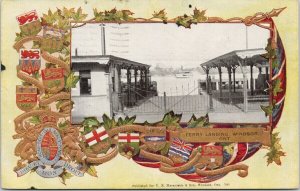Windsor Ontario Ferry Landing Patriotic Embossed Marentette & Son Postcard E93