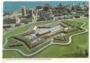 Citadel, Halifax NS, 1977 Aerial View Postcard, Grand Etan Broken Circle Cancel