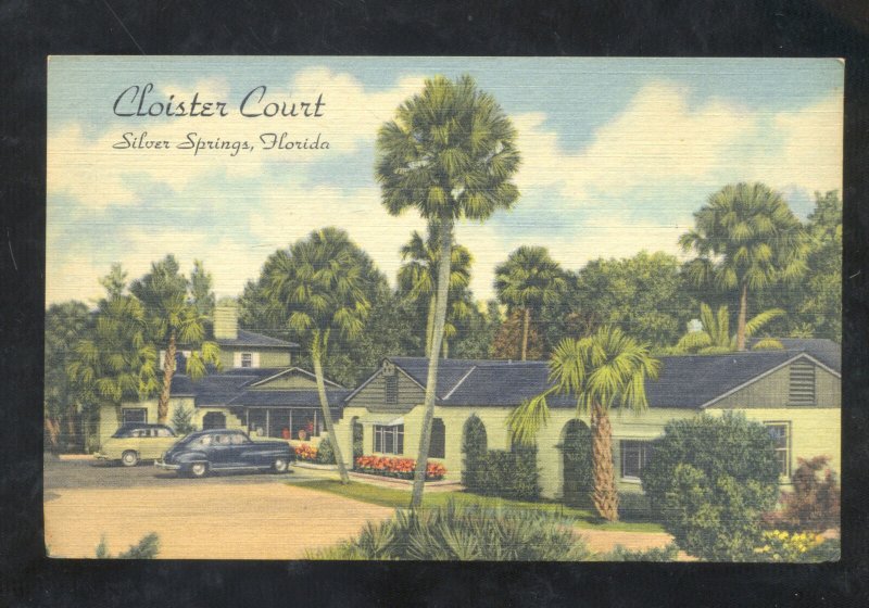 SILVER SPRINGS FLORIDA CLOISTER COURT MOTEL LINEN ADVERTISING POSTCARD OLD CARS