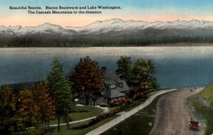 Seattle, WA - Blaine Blvd and Lake Washington - The Cascade Mountains - c1908