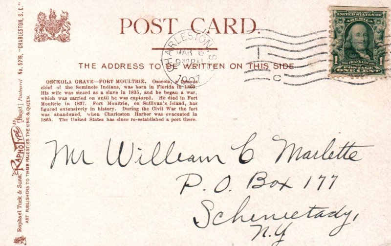 Osceola Grave,Fort Moulitre,Charleston,SC