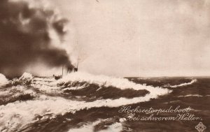 WWI German Imperial Navy Cruiser Torpedo Boat in High Weather 1910s