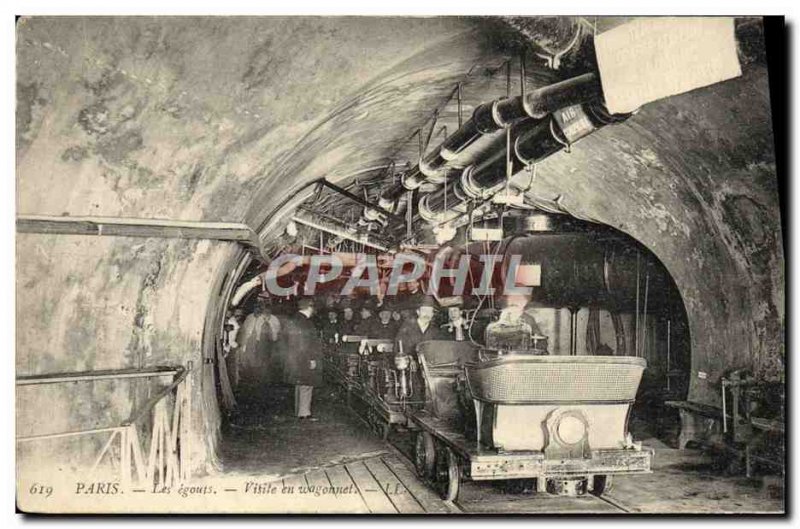 Old Postcard The Paris Sewer Tour in wagon train TOP