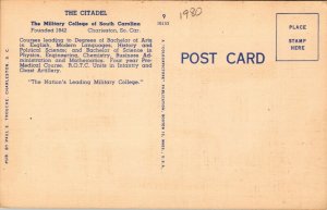 Vtg Charleston South Carolina SC Cadet Chapel The Citadel 1940s Linen Postcard