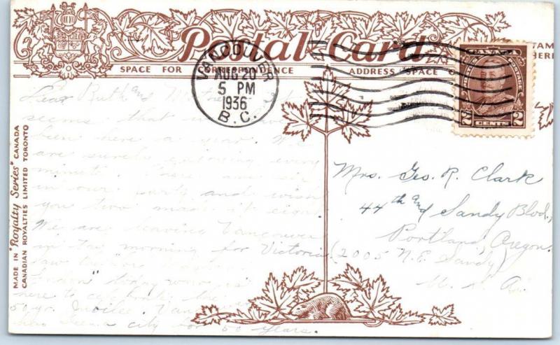 VANCOUVER, B.C. Canada    HUDSON BAY DEPARTMENT STORE  1936 Postcard