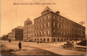 Vtg 1908 Manual Training High School Old Car Indianapolis Indiana IN Postcard