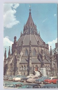 Parliamentary Library, Ottawa, Ontario, Vintage Chrome Postcard, Old Cars