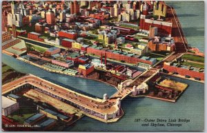 Chicago Illinois ILL, Outer Drive Link Bridge and Skyline, Vintage Postcard