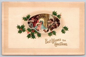 Holiday~Christmas~Nativity Scene~Mary & Jesus with Shepherds~c1910 Postcard