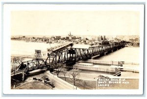 c1940's Roller Dam Govt. Bridge And Locks Davenport Iowa IA RPPC Photo Postcard