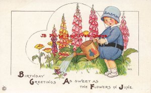 Birthday, Stecher No 97 D, Mary Evans Price, Boy Watering Flowers