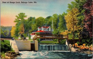 Dam at Songo Lock, Sebago Lake ME Vintage Postcard Q55