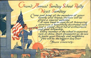 RALLY DAY Soldier w American Flag & Bugle PATRIOTIC SUNDAY SCHOOL Old PC