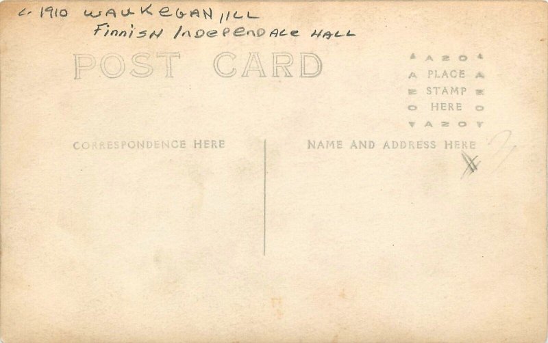 Postcard RPPC c-1910 Waukegan Illinois Finnish Independence Hall 23-13856